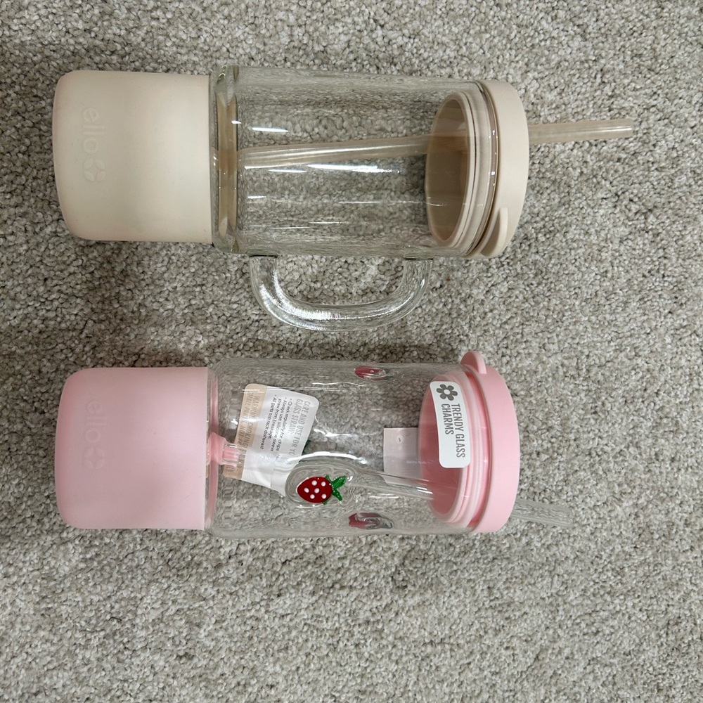 Pink & Cream Glass Straw Tumblers (Set of 2)